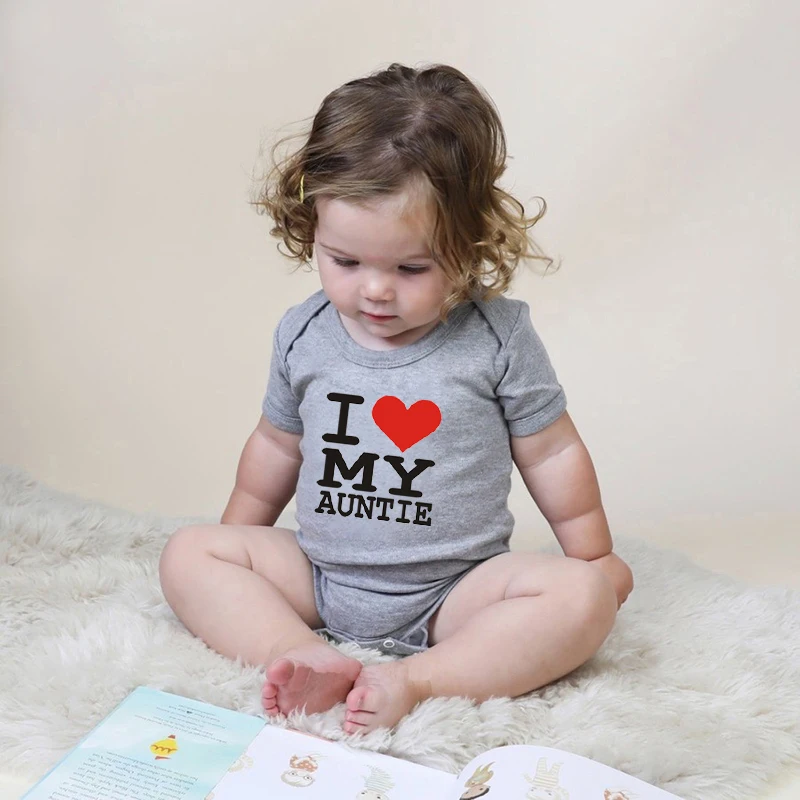 I Love My Auntie Letter Print Summer Baby Romper Cotton Short Sleeve Romper For Baby Boy
