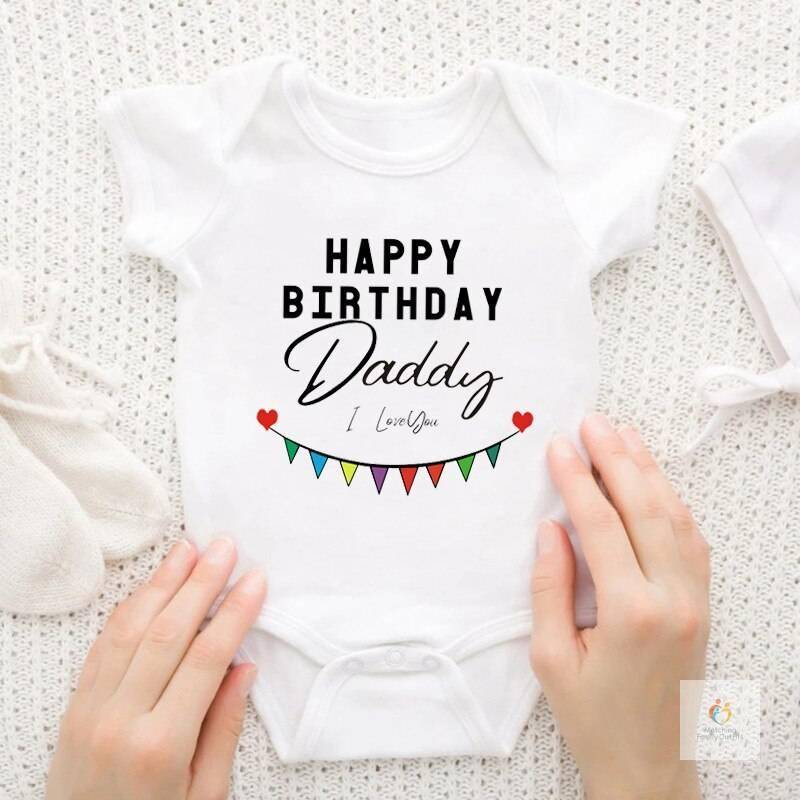 Happy Birthday Daddy Baby Bodysuit Father Party Boys Girls Outfit Romper Infant Summer Toddler Short Sleeve Clothes Ropa Happy Birthday Daddy Baby Bodysuit Father Party Boys Girls Outfit Romper Infant Summer Toddler Short Sleeve Clothes Ropa
