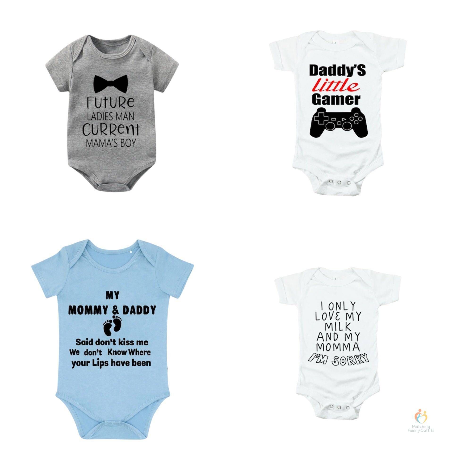 Funny Baby Boy Romper Set – Pack of 4 Clearance Sale Say it with a onesie a61dc102c047f8682bf539: 0-3 Months|3-6 Months|6-9 Months|9-12 Months Funny Baby Boy Romper Set – Pack of 4