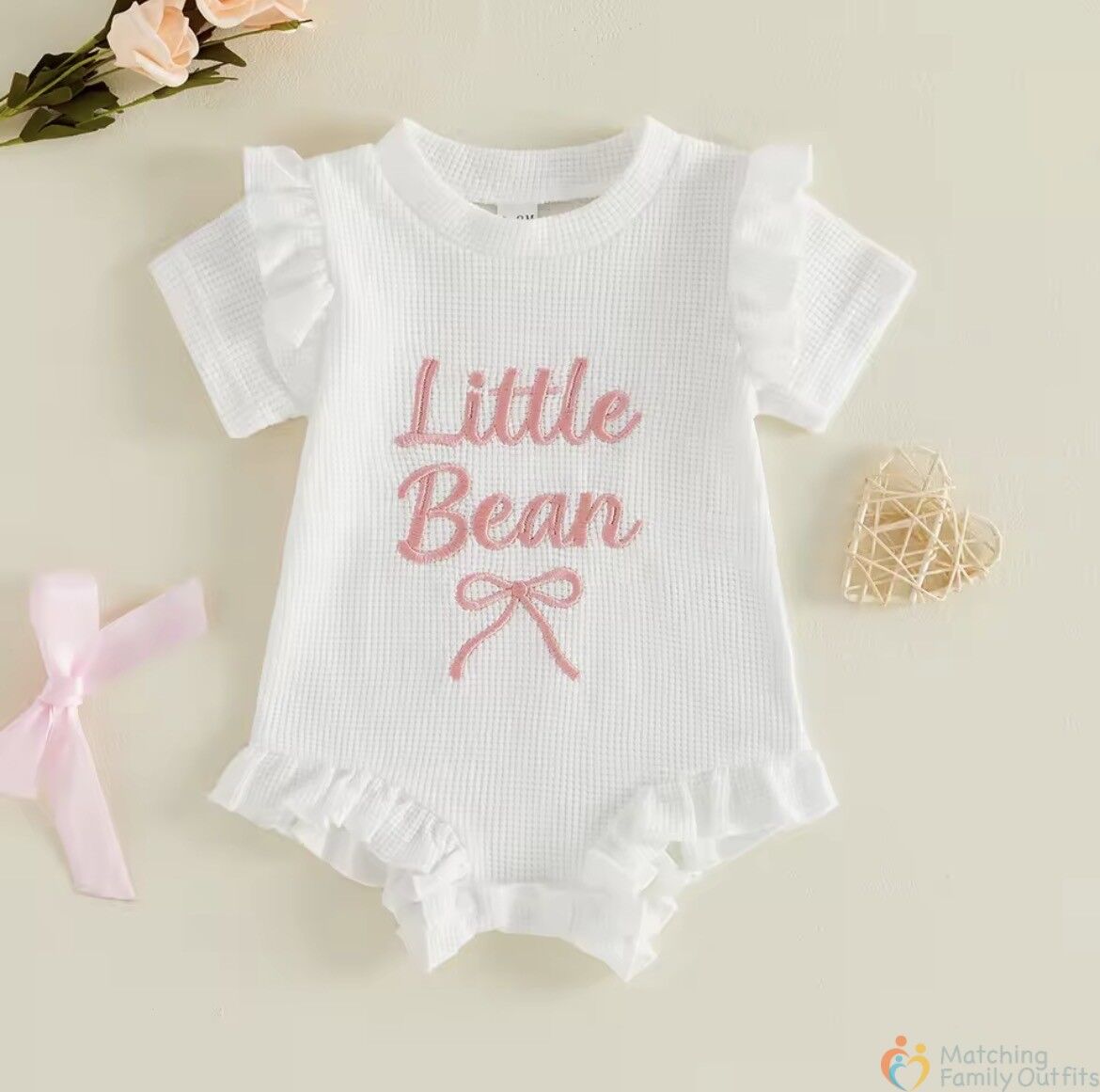 Screenshot Little Bean Frill Romper – Waffle Knit Baby Girl Bodysuit - Image 1