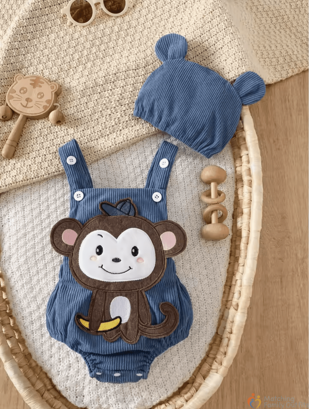 Screenshot 2026-05-22 at 9.40.24 AM Monkey Patch Baby Dungaree with Matching Cap – Corduroy Baby Outfit - Image 1
