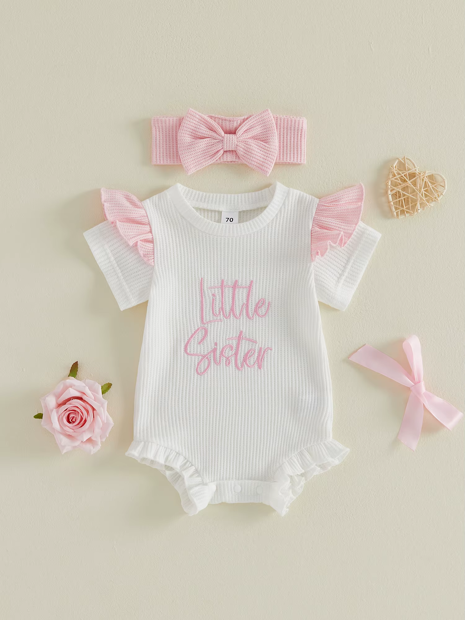 Little sister front Little Sister Romper and Head band - Image 1